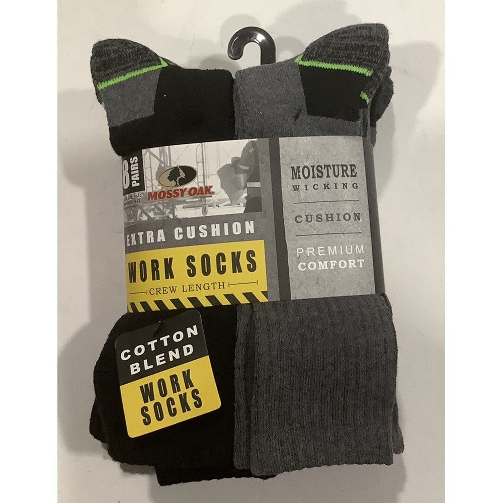 MOSSY OAK Mens Crew Socks Shoe 6-12 Work Moisture Wicking Extra Cushion 8 Pack